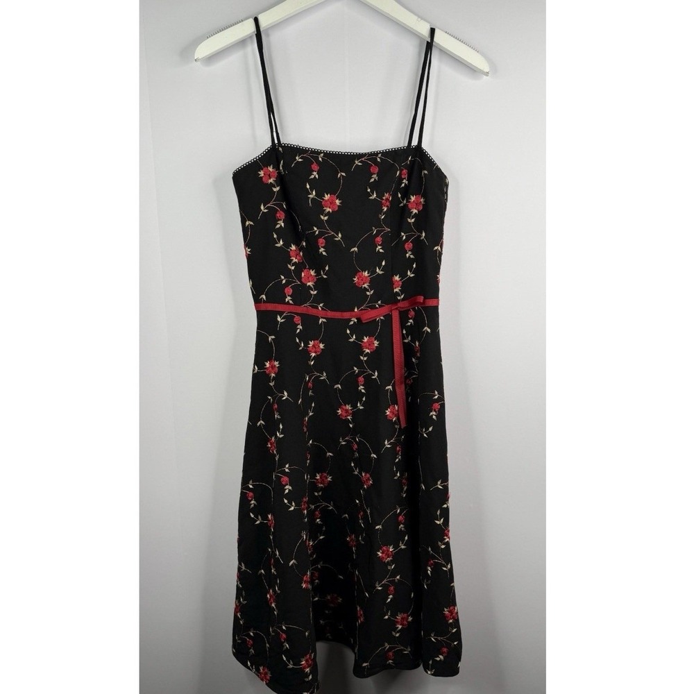 Vtg Rampage 90s Y2K Dress Sz 3 Black Rosette Whimsigoth Dark Romance HOCO